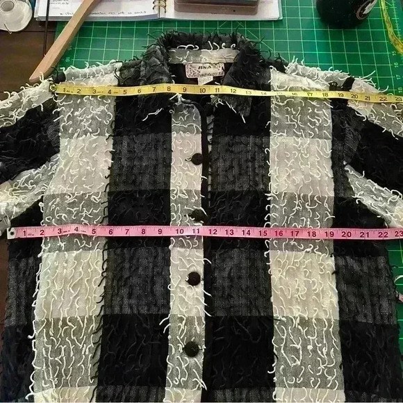 Vintage fringe gingham button‎ up jacket size Large - Picture 10 of 11